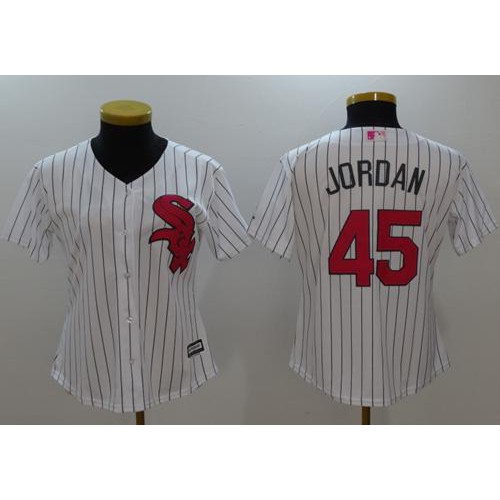 Chicago White Sox #45 Michael Jordan White(Black Strip) Mother's Day Cool Base Women's Stitched Jersey Womens