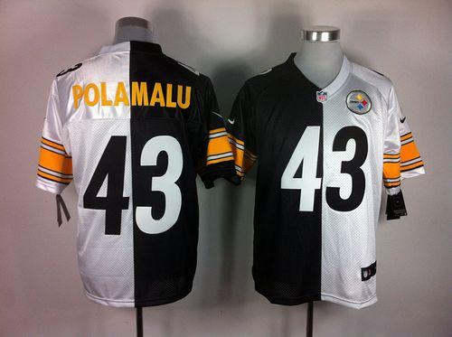 Steelers #43 Troy Polamalu White/Black Men's Stitched Elite Split Jersey