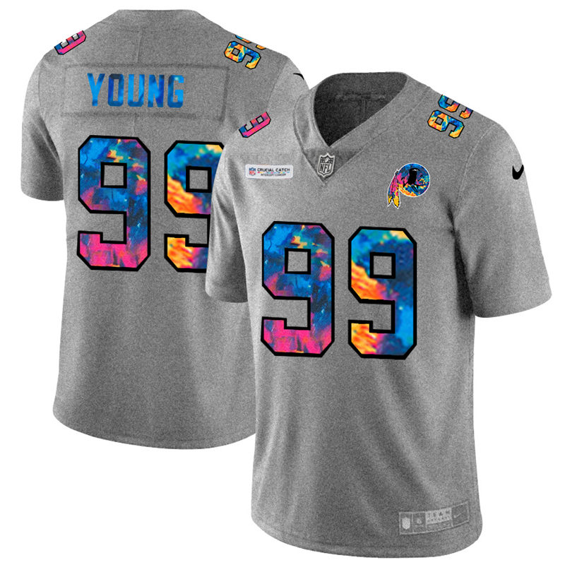 Washington Commanders #99 Chase Young Men's Multi-Color 2020 Crucial Catch Jersey Greyheather