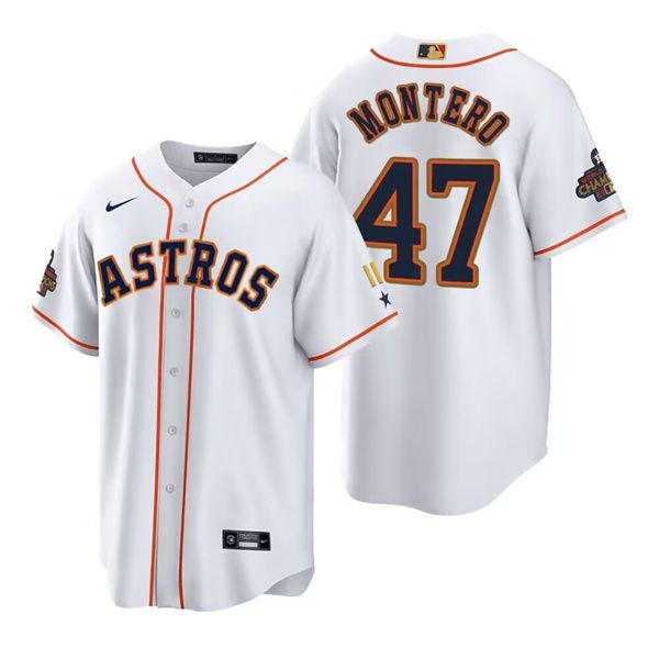 Houston Astros #47 Rafael Montero White Gold 2022 World Series Champions Stitched Men's Jersey