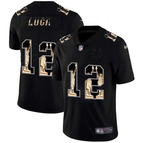 Indianapolis Indianapolis Colts #12 Andrew Luck Carbon Black Vapor Statue Of Liberty Limited Jersey Men's