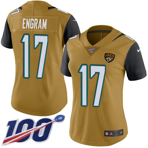 Jaguars #17 Evan Engram Gold Women's Stitched Limited Rush 100th Season Jersey