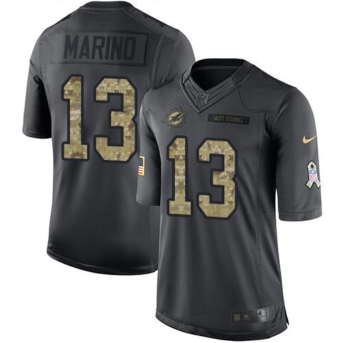 Dolphins #13 Dan Marino Black Men's Stitched Limited 2016 Salute To Service Jersey