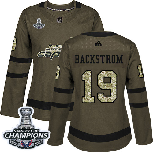 Adidas Washington Capitals #19 Nicklas Backstrom Green Salute to Service Stanley Cup Final Champions Women's Stitched Jersey Womens