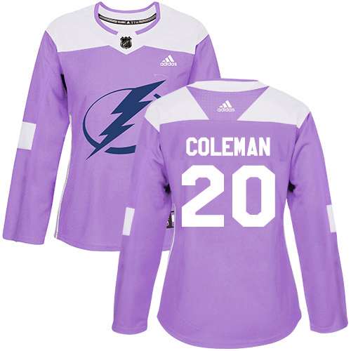 Adidas Tampa Bay Lightning #20 Blake Coleman Purple Authentic Fights Cancer Women's Stitched Jersey Womens