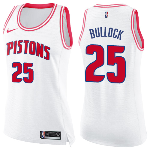 Detroit Pistons #25 Reggie Bullock White/Pink Womens Swingman Fashion Jersey Womens