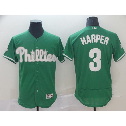 Philadelphia Phillies #3 Bryce Harper Green Flexbase Authentic Collection St. Patrick's Day Stitched Jersey Men's