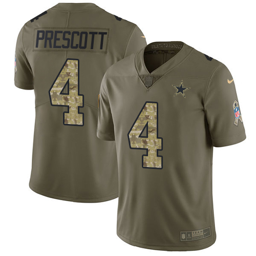 Cowboys #4 Dak Prescott Olive/Camo Youth Stitched Limited 2017 Salute To Service Jersey