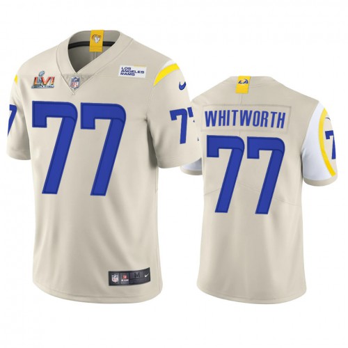 Los Angeles Los Angeles Rams #77 Andrew Whitworth Men's Super Bowl LVI Patch Vapor Limited Jersey - Bone Men's
