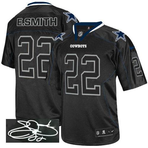 Cowboys #22 Emmitt Smith Lights Out Black Men's Stitched Elite Autographed Jersey