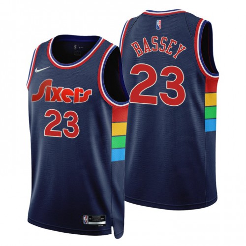 Philadelphia 76ers #23 Charles Bassey Navy Mens 75th Anniversary Diamond Swingman Jersey - Icon Edition Mens