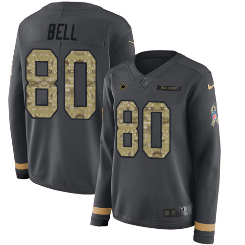 Dallas Cowboys #80 Blake Bell Anthracite Salute to Service Women's Stitched Limited Therma Long Sleeve Jersey Womens