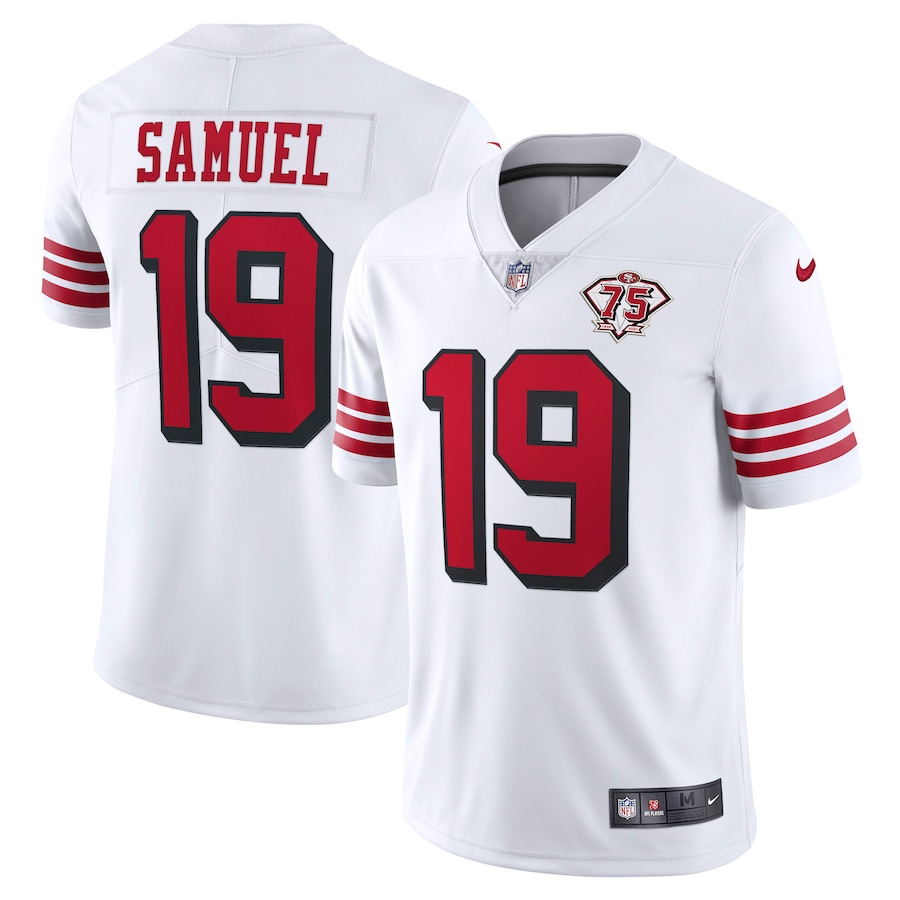 49ers #19 Deebo Samuel White Rush Youth 75th Anniversary Stitched Vapor Untouchable Limited Jersey
