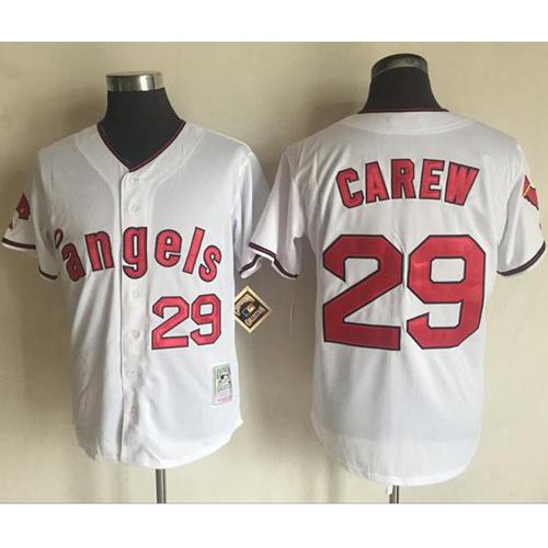 Mitchell and Ness Los Angeles Angels of Anaheim #29 Rod Carew White Stitched Jersey Men's