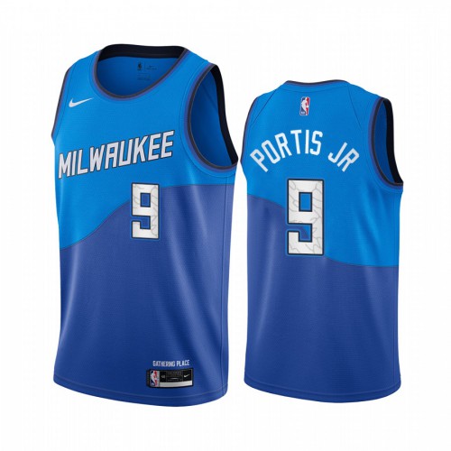 Milwaukee Bucks #9 Bobby Portis Blue Swingman 2020-21 City Edition Jersey Mens