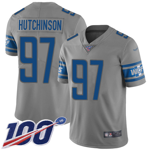 Lions #97 Aidan Hutchinson Gray Youth Stitched Limited Inverted Legend 100th Season Jersey