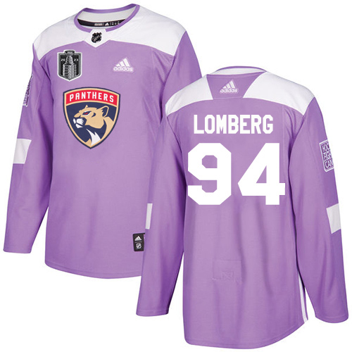 Adidas Panthers #94 Ryan Lomberg Purple 2023 Stanley Cup Final Patch Authentic Fights Cancer Stitched Youth Jersey