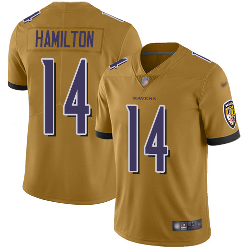 Ravens #14 Kyle Hamilton Gold Men's Stitched Limited Inverted Legend Jersey
