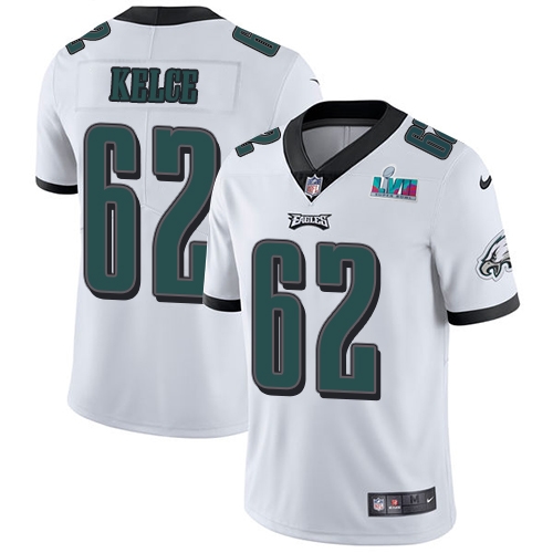 Eagles #62 Jason Kelce White Super Bowl LVII Patch Youth Stitched Vapor Untouchable Limited Jersey