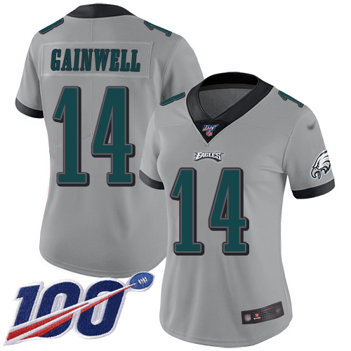 Eagles #14 Kenneth Gainwell Silver Women's Stitched Limited Inverted Legend 100th Season Jersey