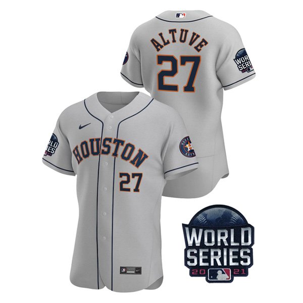 Houston Astros #27 Jose Altuve Men's 150th Anniversary 2021 World Series Authentic Jersey - Gray
