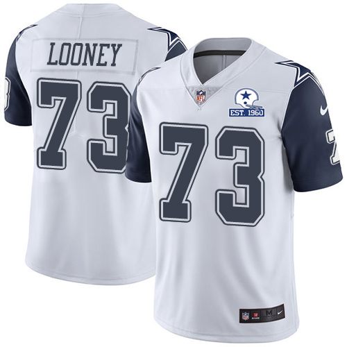 Dallas Cowboys #73 Joe Looney White Men's Stitched With Established In 1960 Patch Limited Rush Jersey Men's