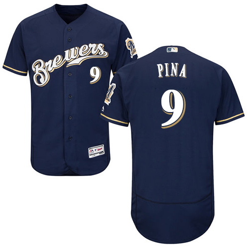 Milwaukee Brewers #9 Manny Pina Navy Blue Flexbase Authentic Collection Stitched Jersey Men's