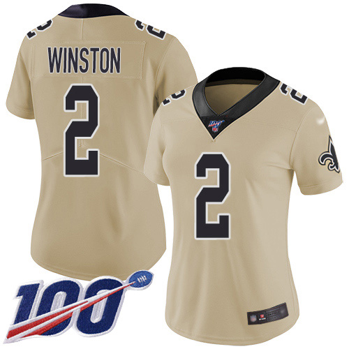 New Orleans Saints #2 Jameis Winston Gold Women's Stitched Limited Inverted Legend 100th Season Jersey Womens