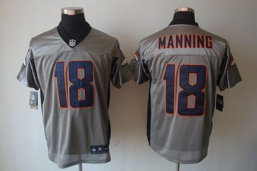 Broncos #18 Peyton Manning Grey Shadow Men's Stitched Elite Jersey