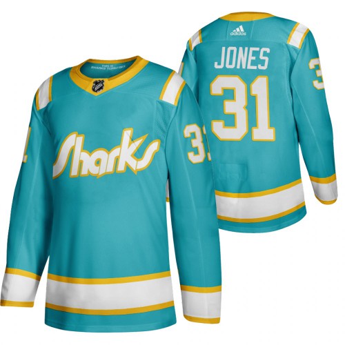 San Jose San Jose Sharks #31 Martin Jones Men's Adidas 2020 Throwback Authentic Player Jersey Teal Men's