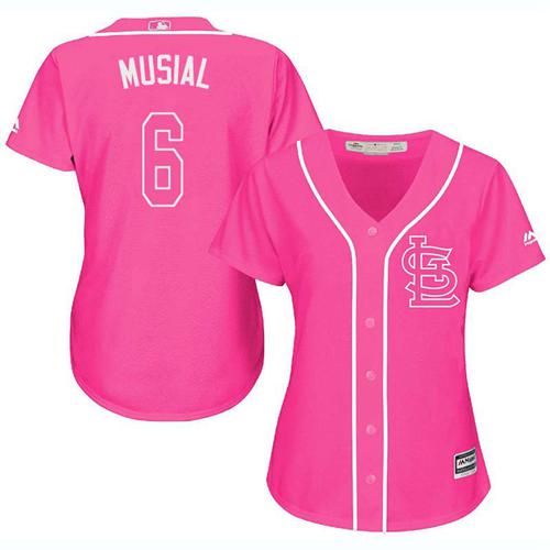 St.Louis Cardinals #6 Stan Musial Pink Fashion Women's Stitched Jersey Womens