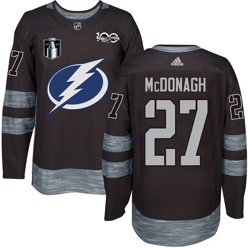 Adidas Tampa Bay Lightning #27 Ryan McDonagh Black 2022 Stanley Cup Final Patch 100th Anniversary Stitched Jersey Men's