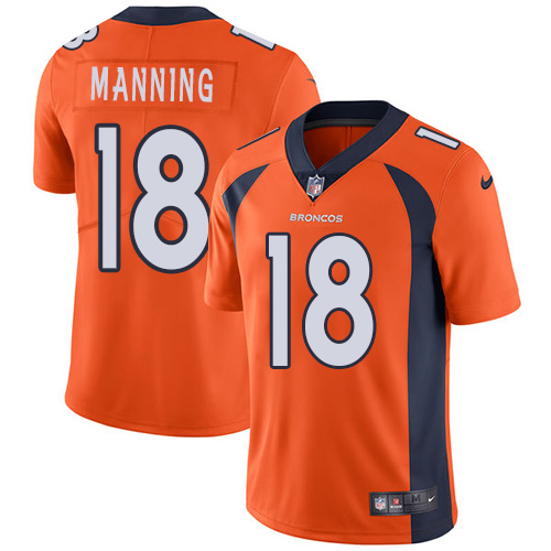 Broncos #18 Peyton Manning Orange Team Color Youth Stitched Vapor Untouchable Limited Jersey