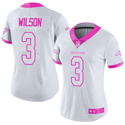 Broncos #3 Russell Wilson White/Pink Women's Stitched Limited Rush Fashion Jersey