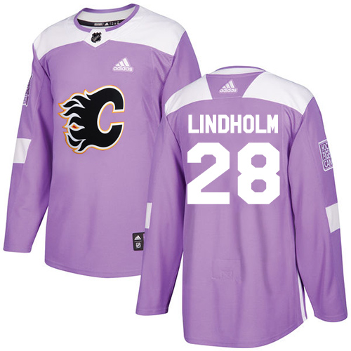 Adidas Calgary Flames #28 Elias Lindholm Purple Authentic Fights Cancer Stitched Jersey Men's