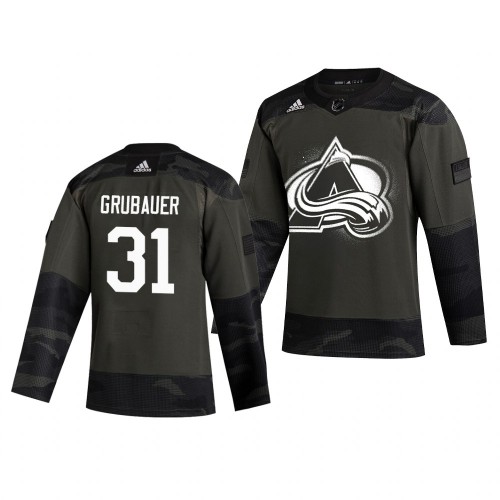 Colorado Colorado Avalanche #31 Philipp Grubauer Adidas 2019 Veterans Day Men's Authentic Practice Jersey Camo Men's