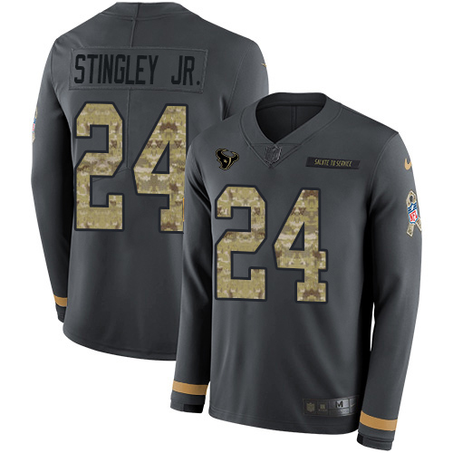 Texans #24 Derek Stingley Jr. Anthracite Salute To Service Youth Stitched Limited Therma Long Sleeve Jersey