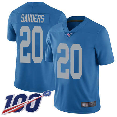 Lions #20 Barry Sanders Blue Throwback Men's Stitched 100th Season Vapor Limited Jersey