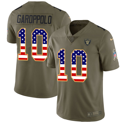 Raiders #10 Jimmy Garoppolo Olive USA Flag Youth Stitched Limited 2017 Salute To Service Jersey