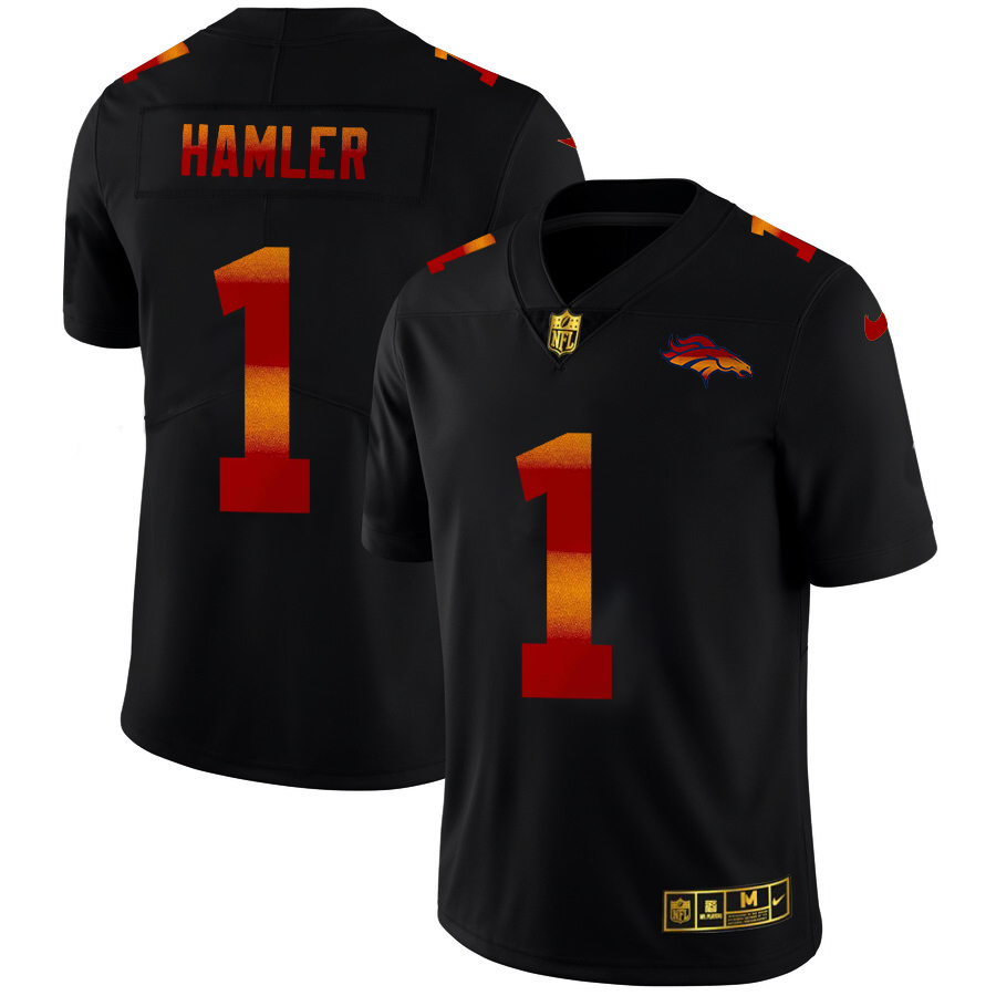 Denver Broncos #1 KJ Hamler Men's Black Red Orange Stripe Vapor Limited Jersey