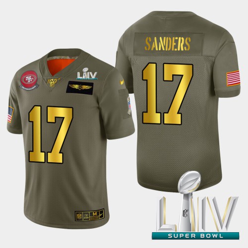 San Francisco 49ers #17 Emmanuel Sanders Men's Olive Gold Super Bowl LIV 2020 2019 Salute to Service 100 Limited Jersey Men's