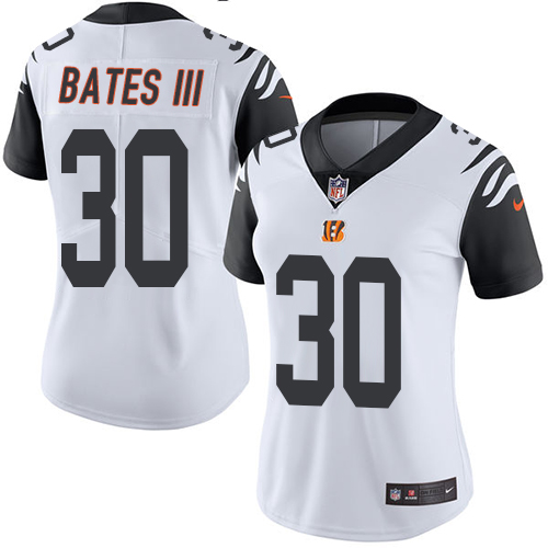 Bengals #30 Jessie Bates III White Women's Stitched Limited Rush Jersey