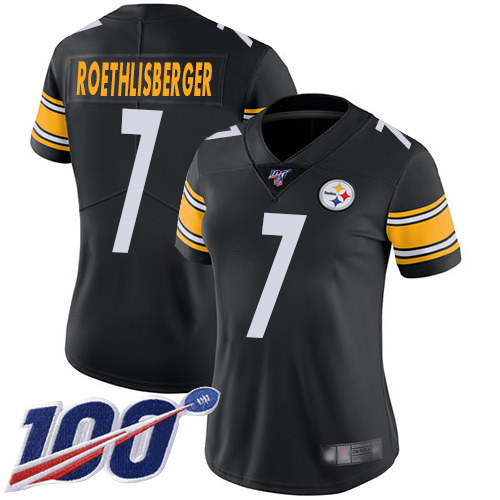 Pittsburgh Steelers #7 Ben Roethlisberger Black Team Color Women's Stitched 100th Season Vapor Limited Jersey Womens