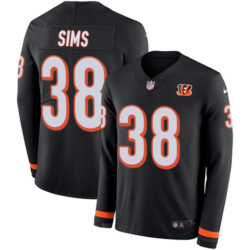 Cincinnati Bengals #38 LeShaun Sims Black Team Color Youth Stitched Limited Therma Long Sleeve Jersey Youth