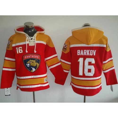 Florida Panthers #16 Aleksander Barkov Red/Gold Sawyer Hooded Sweatshirt Stitched Jersey Men's