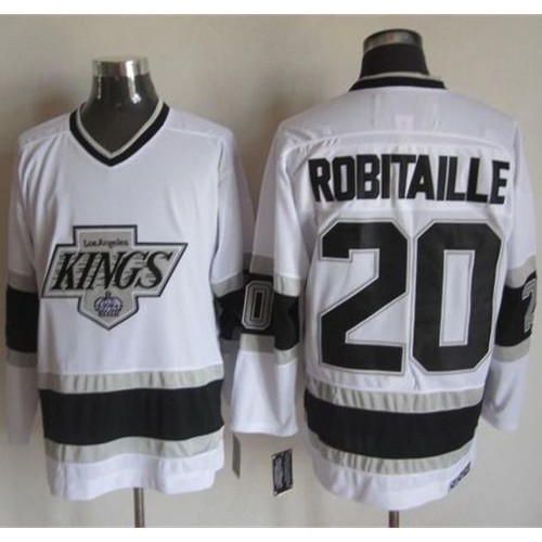 Los Angeles Kings #20 Luc Robitaille White CCM Throwback Stitched Jersey Men's