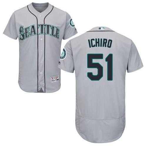 Seattle Mariners #51 Ichiro Suzuki Grey Flexbase Authentic Collection Stitched Jersey Men's