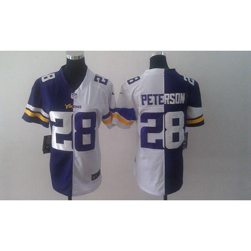 Minnesota Vikings #28 Adrian Peterson Purple/White Women's Stitched Elite Split Jersey Womens