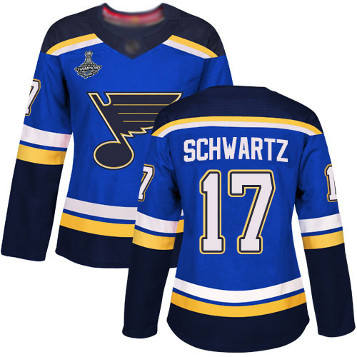 Adidas St. Louis Blues #17 Jaden Schwartz Blue Home Authentic Stanley Cup Champions Women's Stitched Jersey Womens