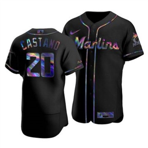 Miami Miami Marlins #20 Daniel Castano Men's Iridescent Holographic Collection Jersey - Black Men's